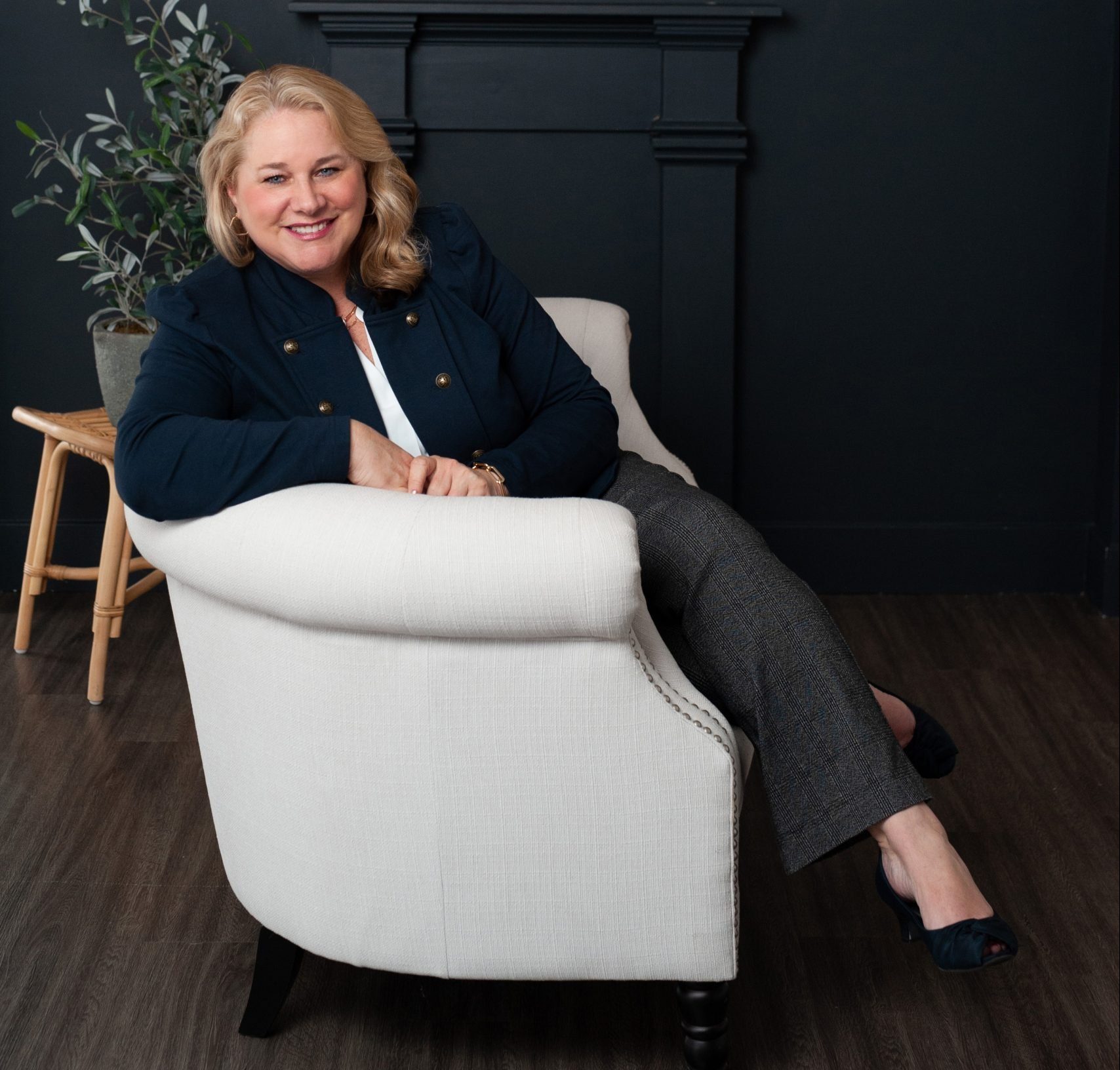 Sharon Wright on a chair.